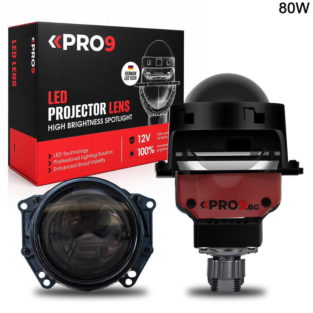 Bi-LED Лупи за вграждане 80W 3 инча +500% яркост 9500lm 6000K къси и дълги — к-т 2бр.