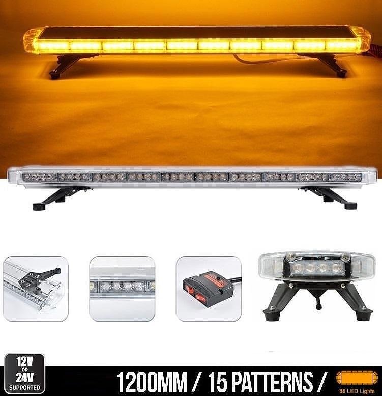 Аварийна сигнална лампа маяк буркан, 120 см, 12V 24V, 15 режима, жълта