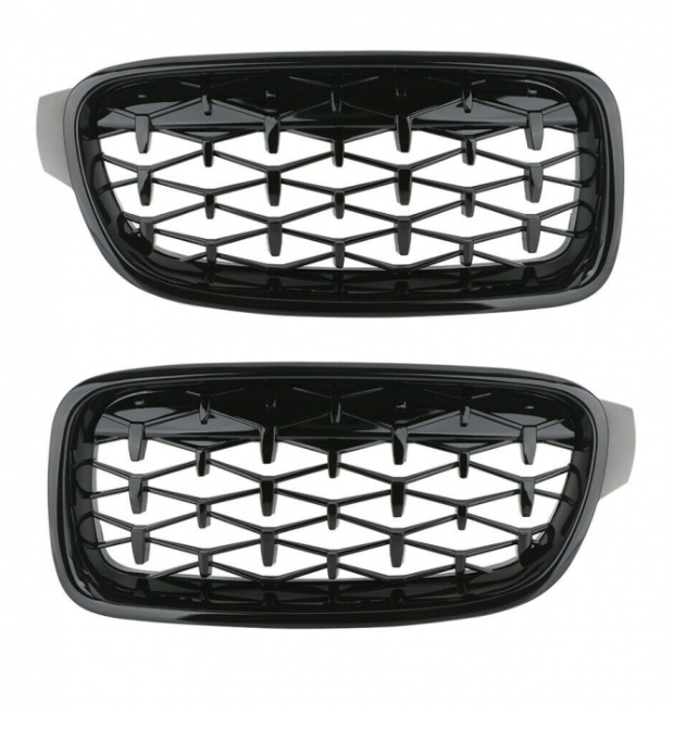 Grilă (rinichi) pentru BMW Seria 3 2012-2018 F30 F31 Diamond Style Negru Lucios
