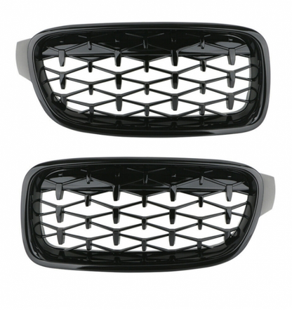 Grilă (rinichi) pentru BMW Seria 3 2012-2018 F30 F31 Diamond Style Negru Lucios