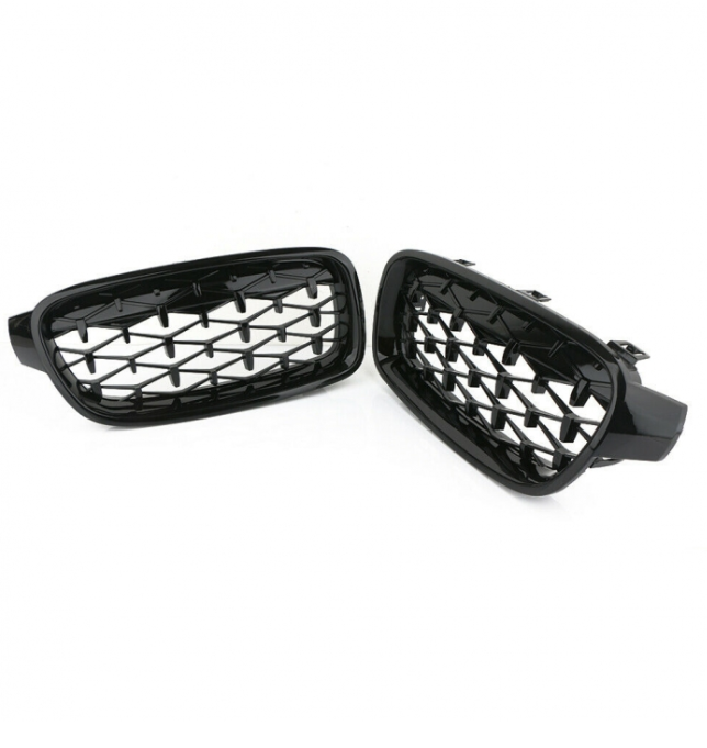 Grilă (rinichi) pentru BMW Seria 3 2012-2018 F30 F31 Diamond Style Negru Lucios