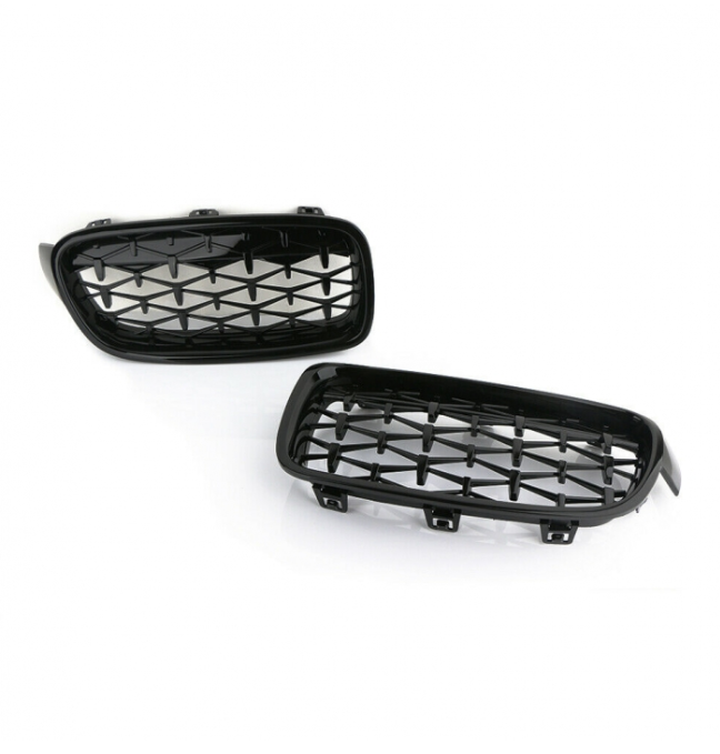 Grilă (rinichi) pentru BMW Seria 3 2012-2018 F30 F31 Diamond Style Negru Lucios
