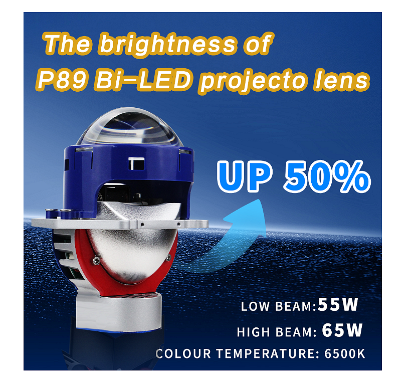 Bi-LED Projector Lenses for Headlight Retrofit 3" 130W 8000lm 12V +500% Brightness, 2 pcs
