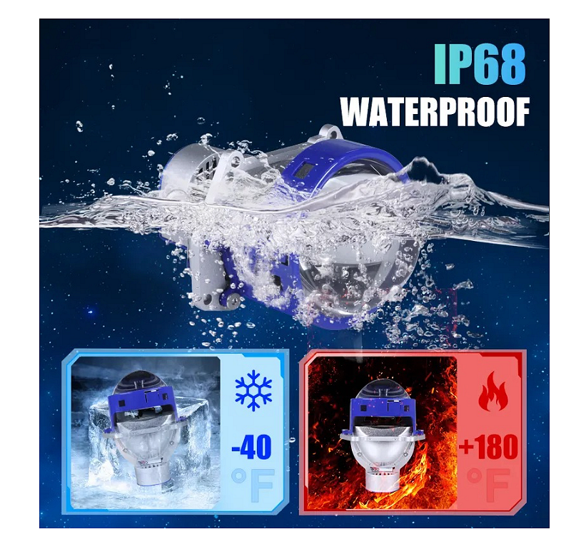 Bi-LED Projector Lenses for Headlight Retrofit 3" 130W 8000lm 12V +500% Brightness, 2 pcs