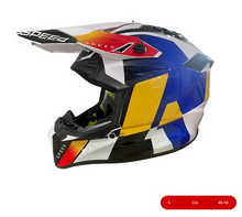 Kids' Enduro Helmet for Motorcycle, ATV, Bicycle - Size S (49-50 cm) White with Yellow/Blue Design