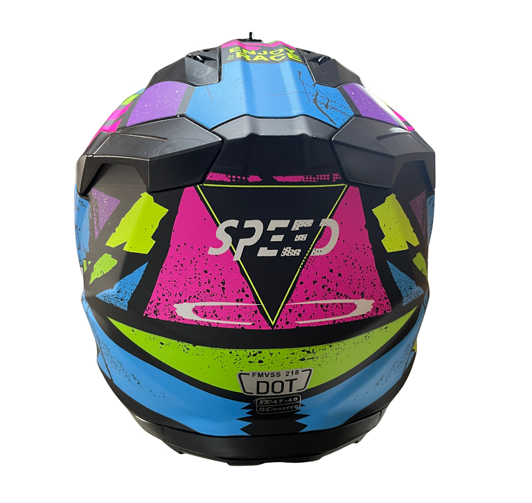 Cască enduro pentru copii, pentru motocicletă, ATV, bicicletă – mărimea S (49-50 cm) negru mat cu design multicolor neon