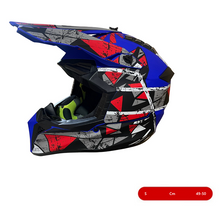 Kids' Enduro Helmet for Motorcycle, ATV, Bicycle – Size S (49-50 cm) Matte Blue with Red/Grey Design