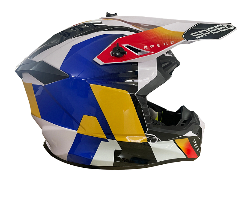 Kids Enduro Helmet for Motorcycle, ATV, Bicycle – size XS (47-48 cm) white with yellow/blue design