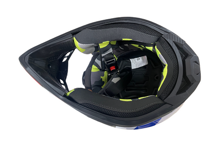 Kids Enduro Helmet for Motorcycle, ATV, Bicycle – size XS (47-48 cm) white with yellow/blue design