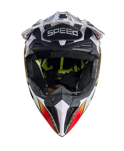 Kids Enduro Helmet for Motorcycle, ATV, Bicycle – size XS (47-48 cm) white with yellow/blue design