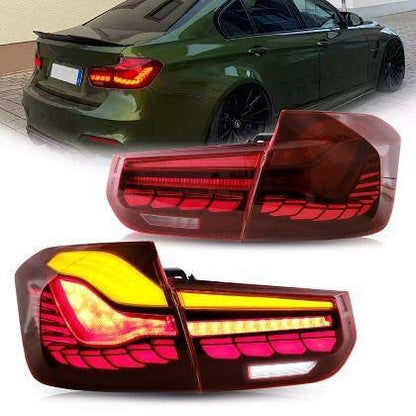 Диодни стопове за BMW F30 sedan (2012-2019) GTS look с бягащ мигач - червени
