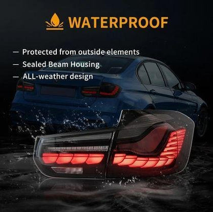 Диодни стопове за BMW F30 sedan (2012-2019) GTS look с бягащ мигач - опушени