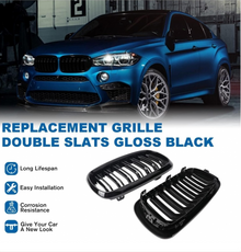 Dual Slats Kidney Grille for BMW X5 X6 F15 F85 F16 F86 from 2014+ Gloss Black
