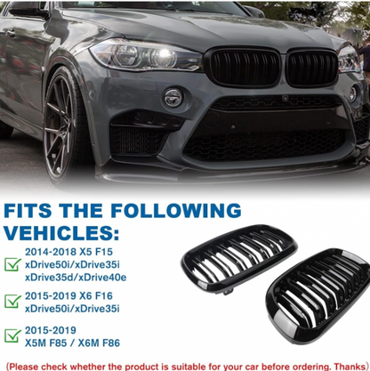 Двойни бъбреци за BMW X5 X6 F15 F85 F16 F86 от 2014+ черен гланц лак