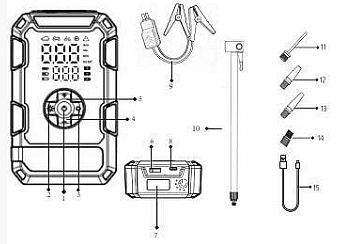 Джъмп стартер за подаване на ток 8000mAh с компресор и LED лампа