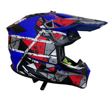 Kids Enduro Helmet for Motorcycle, ATV, Bicycle - Size XS (47-48 cm) Matte Blue with Red/Grey Design
