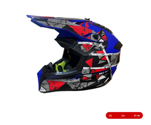 Kids Enduro Helmet for Motorcycle, ATV, Bicycle - Size XS (47-48 cm) Matte Blue with Red/Grey Design