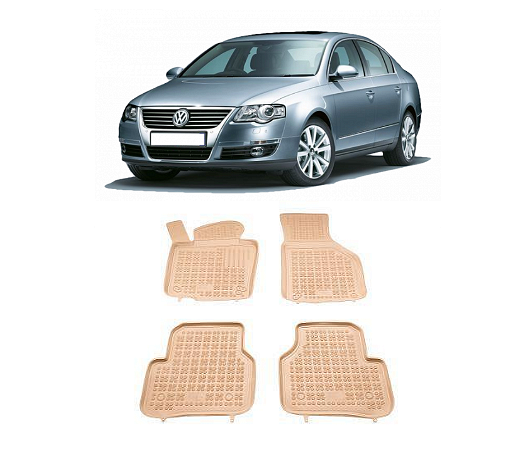 Rubber Floor Mats for VW Passat B6 / B7 (2005-2014) / Tiguan (2007-2016) / Jetta (2010-2018) - Beige Tray Type