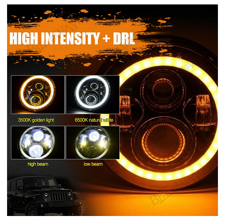 Кръгли LED фарове 7" 70W H4 букса, къси, дълги, дневни и мигач