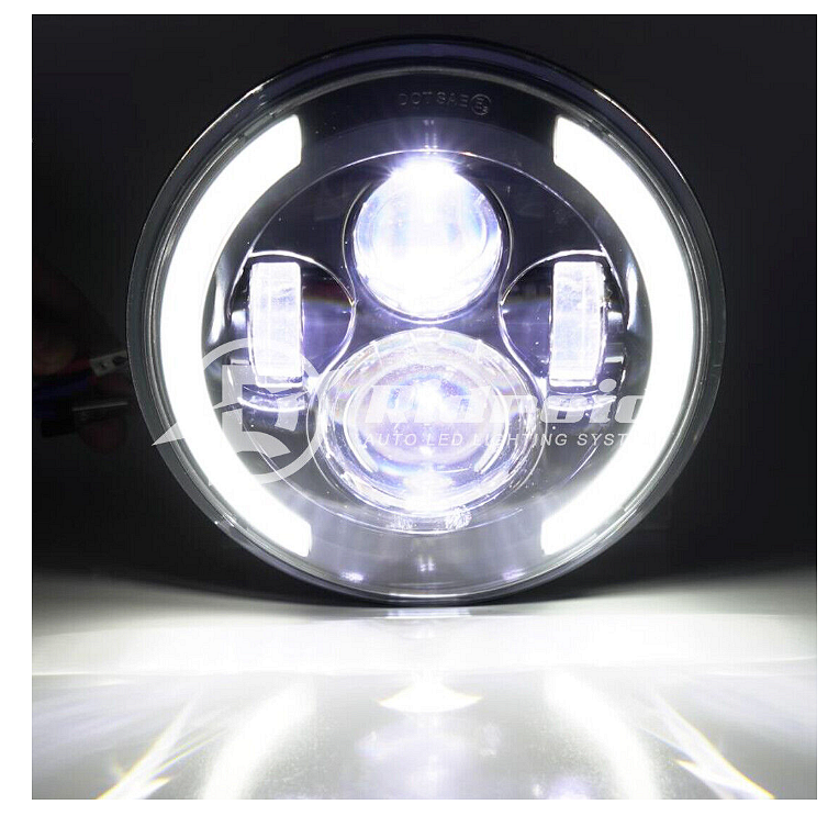 Комплект Кръгли LED фарове 7" 70W H4 букса, къси, дълги, дневни и мигач