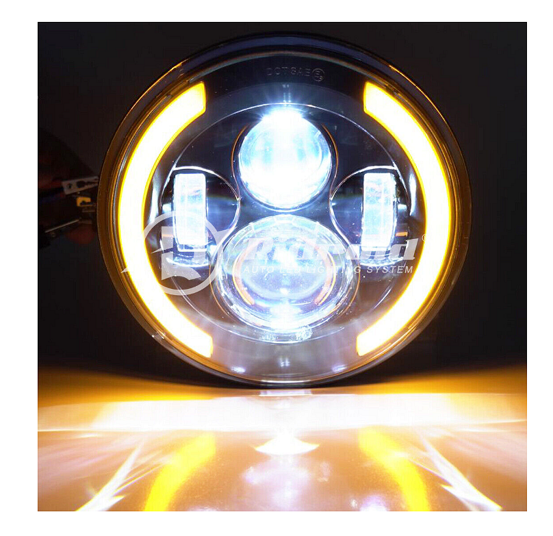 Комплект Кръгли LED фарове 7" 70W H4 букса, къси, дълги, дневни и мигач