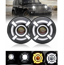 Комплект LED фарове 7" инча 18см 12V-24V къси/дълги с DRL дневни светлини мигач бяло-жълто 4800lm за АТВ джип мотоциклет камион трактор и др.