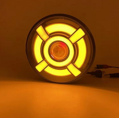 Комплект LED фарове 7" инча 18см 12V-24V къси/дълги с DRL дневни светлини мигач бяло-жълто 4800lm за АТВ джип мотоциклет камион трактор и др.