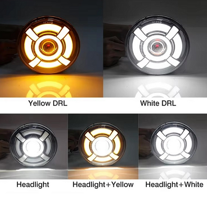 Комплект LED фарове 7" инча 18см 12V-24V къси/дълги с DRL дневни светлини мигач бяло-жълто 4800lm за АТВ джип мотоциклет камион трактор и др.