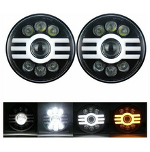 Комплект от  LED фарове 7" инча 18см 12V-24V къси/дълги с DRL дневни светлини мигач бяло-жълто 5000lm