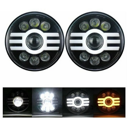 Комплект от  LED фарове 7" инча 18см 12V-24V къси/дълги с DRL дневни светлини мигач бяло-жълто 5000lm