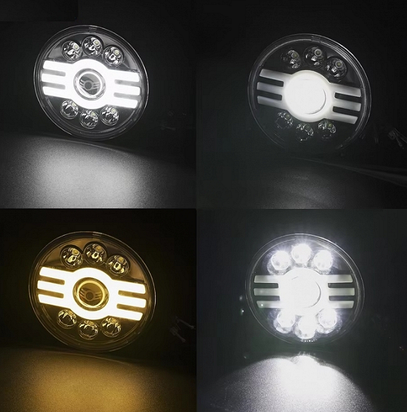 Комплект от  LED фарове 7" инча 18см 12V-24V къси/дълги с DRL дневни светлини мигач бяло-жълто 5000lm