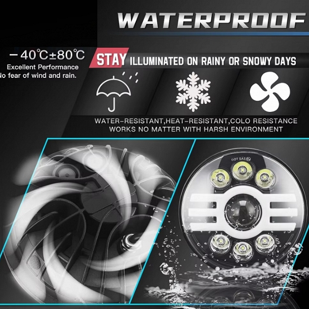 Комплект от  LED фарове 7" инча 18см 12V-24V къси/дълги с DRL дневни светлини мигач бяло-жълто 5000lm
