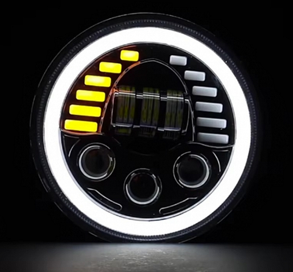 Комплект отLED фарове 7" инча 18см 12V-24V къси/дълги с DRL дневни светлини мигач бяло-жълто 7000lm за АТВ джип мотоциклет камион трактор и др.