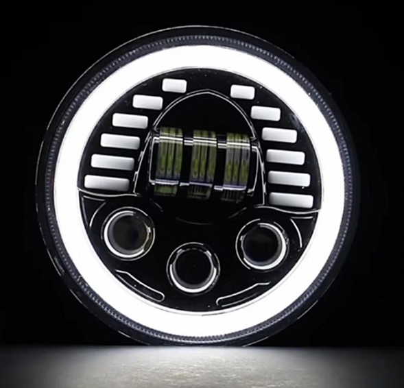Комплект отLED фарове 7" инча 18см 12V-24V къси/дълги с DRL дневни светлини мигач бяло-жълто 7000lm за АТВ джип мотоциклет камион трактор и др.