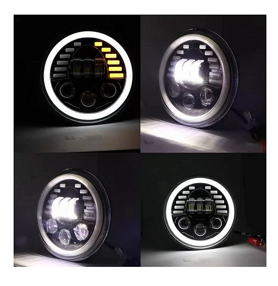 Комплект отLED фарове 7" инча 18см 12V-24V къси/дълги с DRL дневни светлини мигач бяло-жълто 7000lm за АТВ джип мотоциклет камион трактор и др.