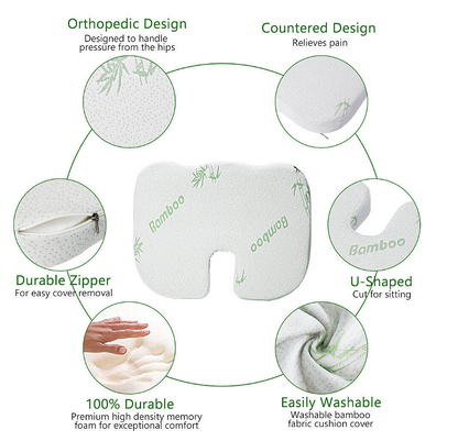 Set of 2 Orthopedic Anatomical Memory Foam Pillows with Bamboo Fibers for Lumbar and Sitting Support