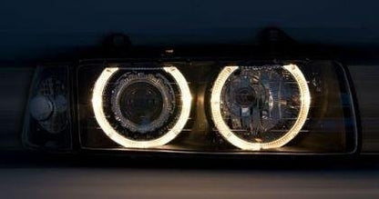 Кристални фарове  за BMW E36 Angel Eyes (1991-2000) 4d sedan - черни