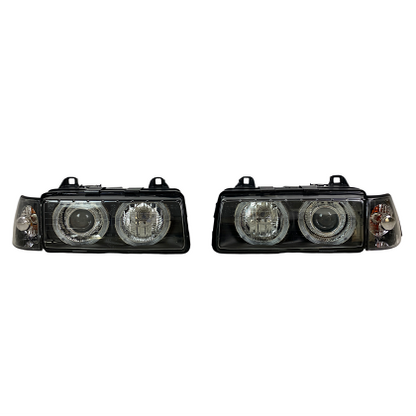 Кристални фарове  за BMW E36 Angel Eyes (1991-2000) 4d sedan - черни