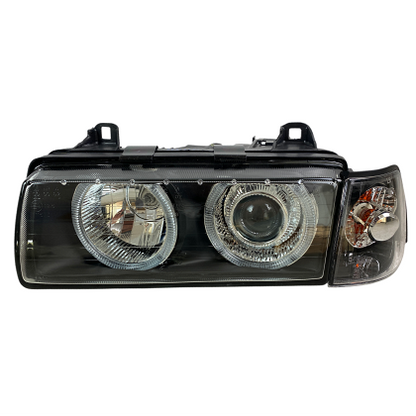 Кристални фарове  за BMW E36 Angel Eyes (1991-2000) 4d sedan - черни