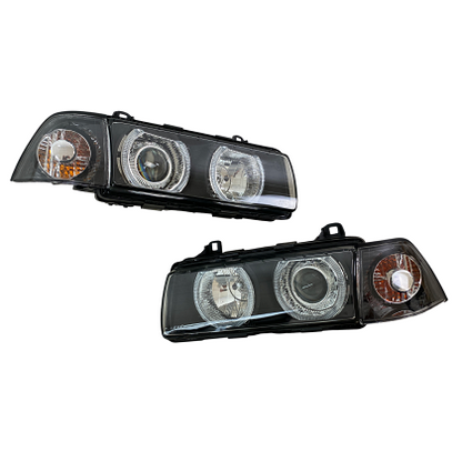 Кристални фарове  за BMW E36 Angel Eyes (1991-2000) 4d sedan - черни