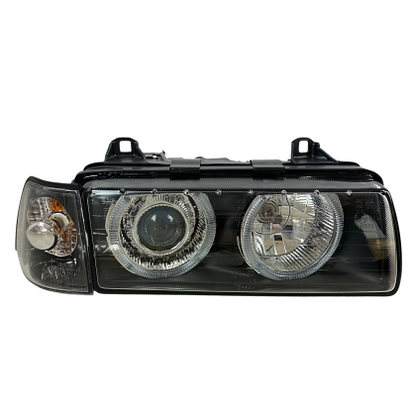 Кристални фарове  за BMW E36 Angel Eyes (1991-2000) 4d sedan - черни