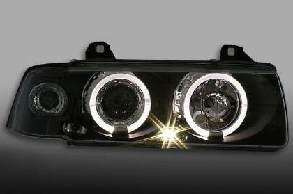 Crystal Headlights for BMW E36 Angel Eyes (91-99) 4d sedan - black