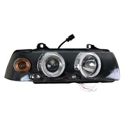 Crystal Headlights for BMW E36 Angel Eyes (91-99) 4d sedan - black
