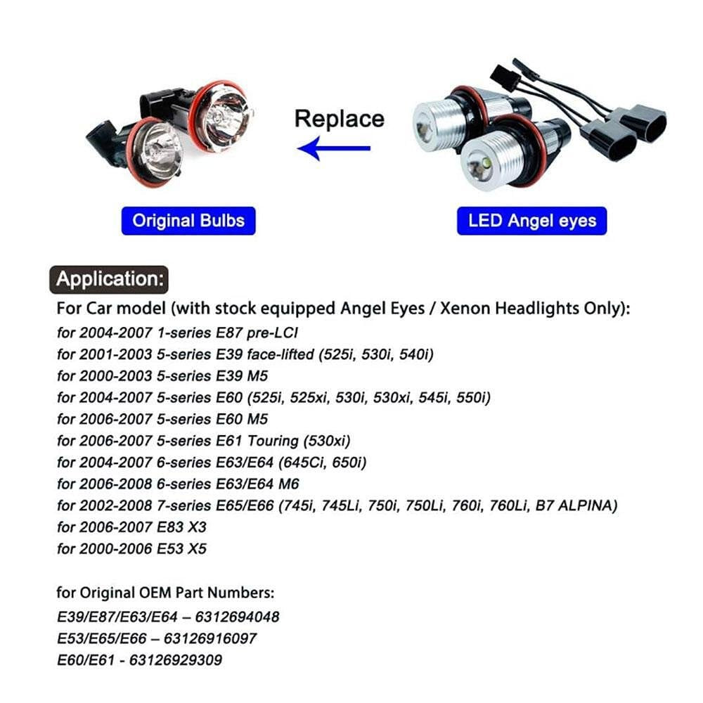 LED крушки ангелски очи за BMW, 12V-24V, с Canbus без грешки, жълти