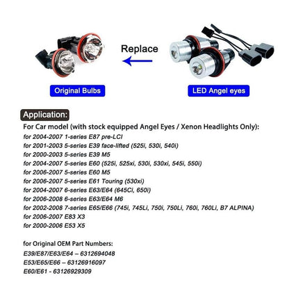 LED крушки ангелски очи за BMW, 12V-24V, с Canbus без грешки, жълти