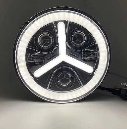 Far LED 7" țoli 18cm 12V-24V fază scurtă/lungă cu DRL lumini de zi semnalizare alb-galben 7000lm pentru ATV jeep motocicletă camion tractor etc.