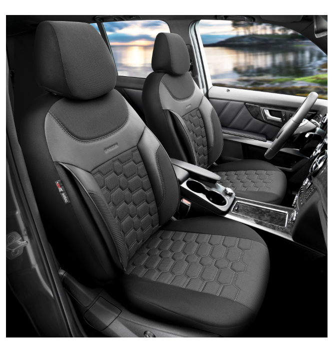 Luxury upholstery OTOM textile with eco leather CARBON Design – Black with grey stitching