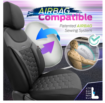 Tapițerie de lux OTOM textil cu piele ecologică CARBON Design – Neagră cu cusături gri