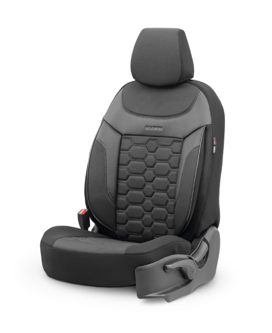 Luxury upholstery OTOM textile with eco leather CARBON Design – Black with grey stitching