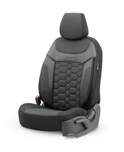 Tapițerie de lux OTOM textil cu piele ecologică CARBON Design – Neagră cu cusături gri